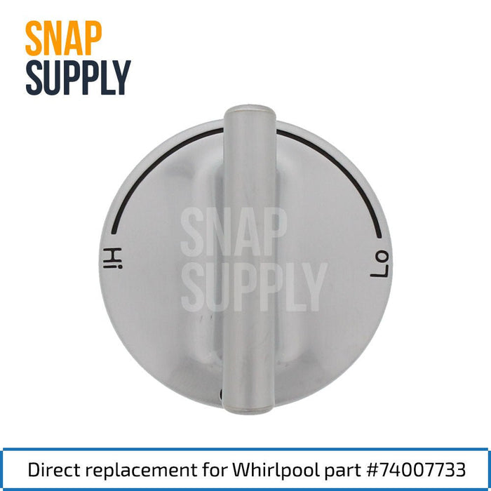 74007733 Whirlpool Burner Knob - Snap Supply--Knob-Oven-Retail
